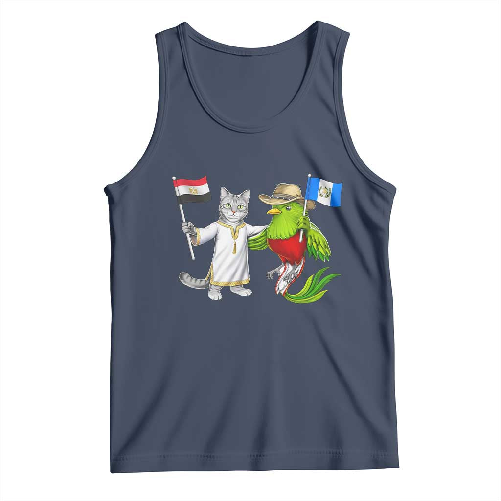 Egypt and Guatemala Friendship Heritage Pride Tank Top Cute Cat and Quetzal Holding Flag