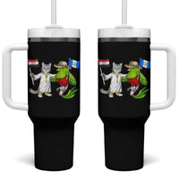 Egypt and Guatemala Friendship Heritage Pride Tumbler With Handle Cute Cat and Quetzal Holding Flag