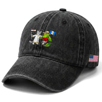 Egypt and Guatemala Friendship Heritage Pride Washed Cotton Baseball Cap Cute Cat and Quetzal Holding Flag
