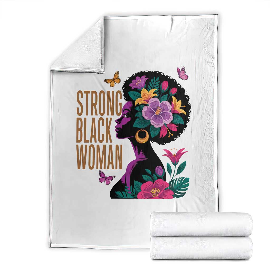 Strong Black Woman Floral Afro Throw Blanket Empowering Black Queen Pride Celebrating Melanin and Strength