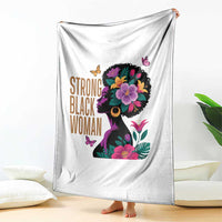 Strong Black Woman Floral Afro Throw Blanket Empowering Black Queen Pride Celebrating Melanin and Strength