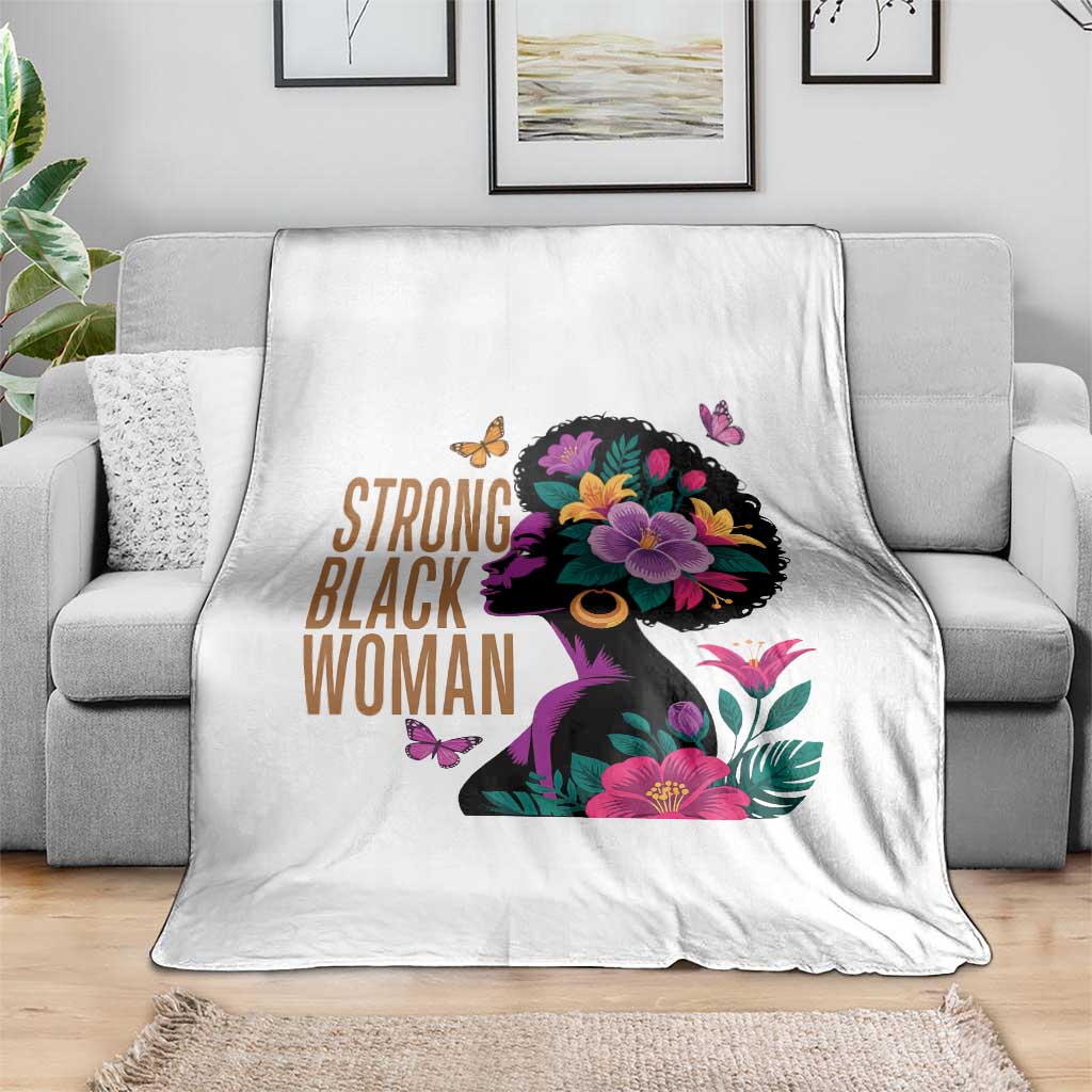 Strong Black Woman Floral Afro Throw Blanket Empowering Black Queen Pride Celebrating Melanin and Strength