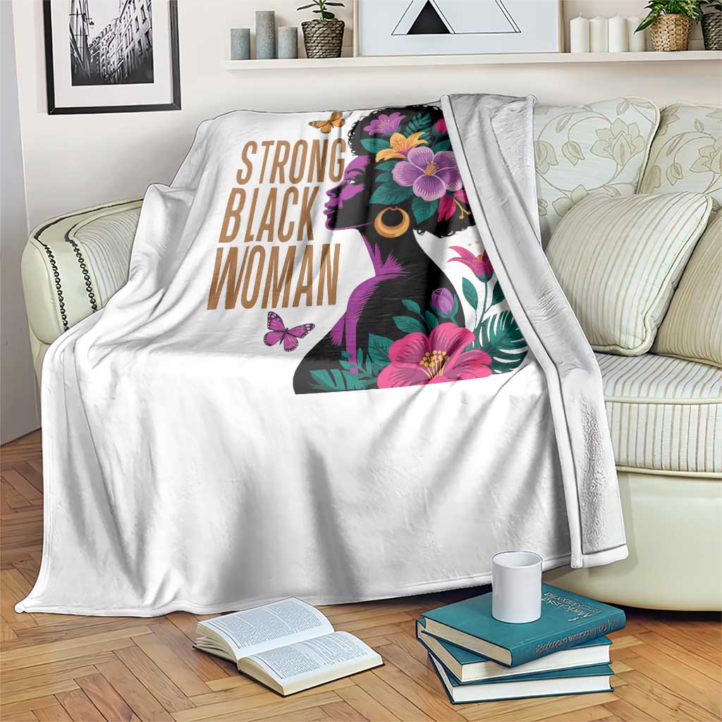 Strong Black Woman Floral Afro Throw Blanket Empowering Black Queen Pride Celebrating Melanin and Strength