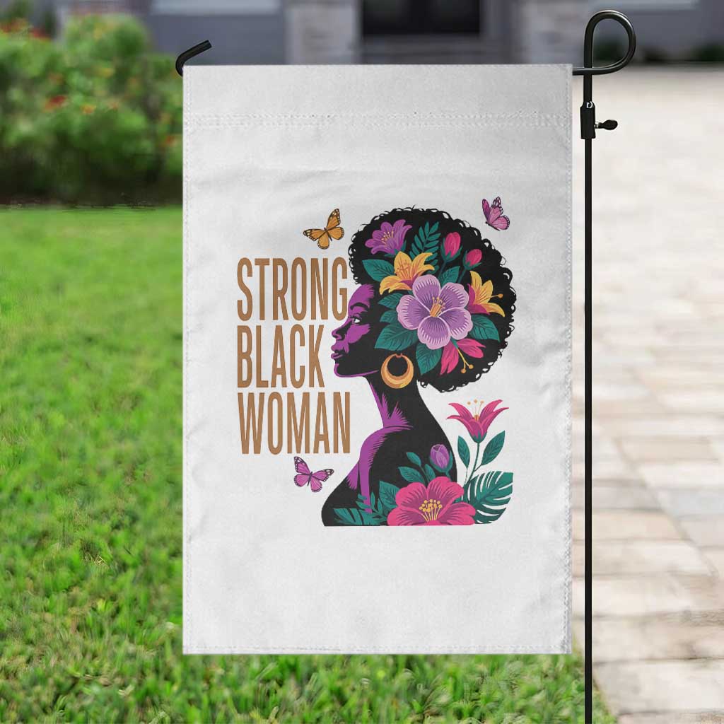 Strong Black Woman Floral Afro Garden Flag Empowering Black Queen Pride Celebrating Melanin and Strength