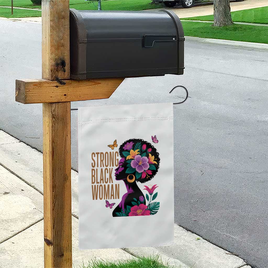 Strong Black Woman Floral Afro Garden Flag Empowering Black Queen Pride Celebrating Melanin and Strength