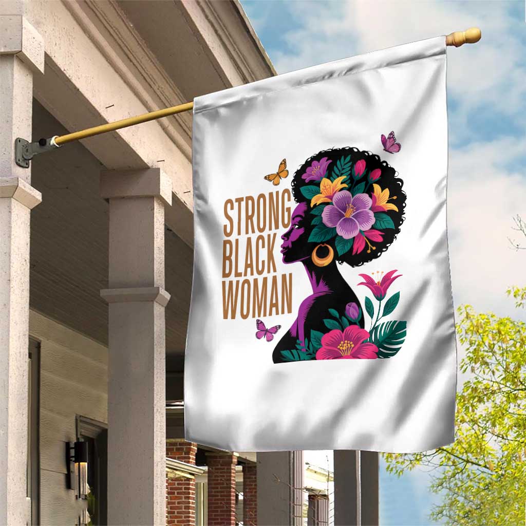 Strong Black Woman Floral Afro Garden Flag Empowering Black Queen Pride Celebrating Melanin and Strength