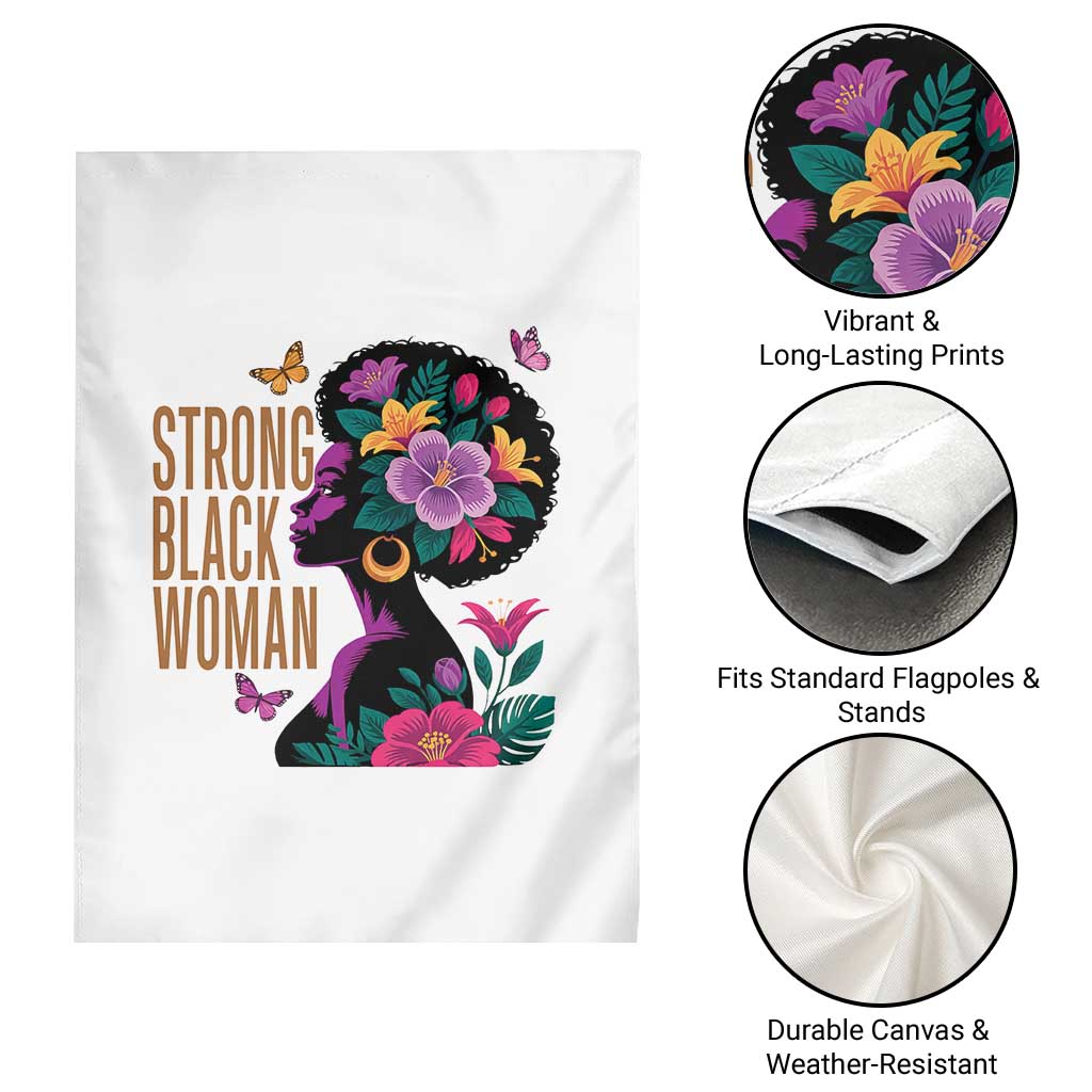 Strong Black Woman Floral Afro Garden Flag Empowering Black Queen Pride Celebrating Melanin and Strength
