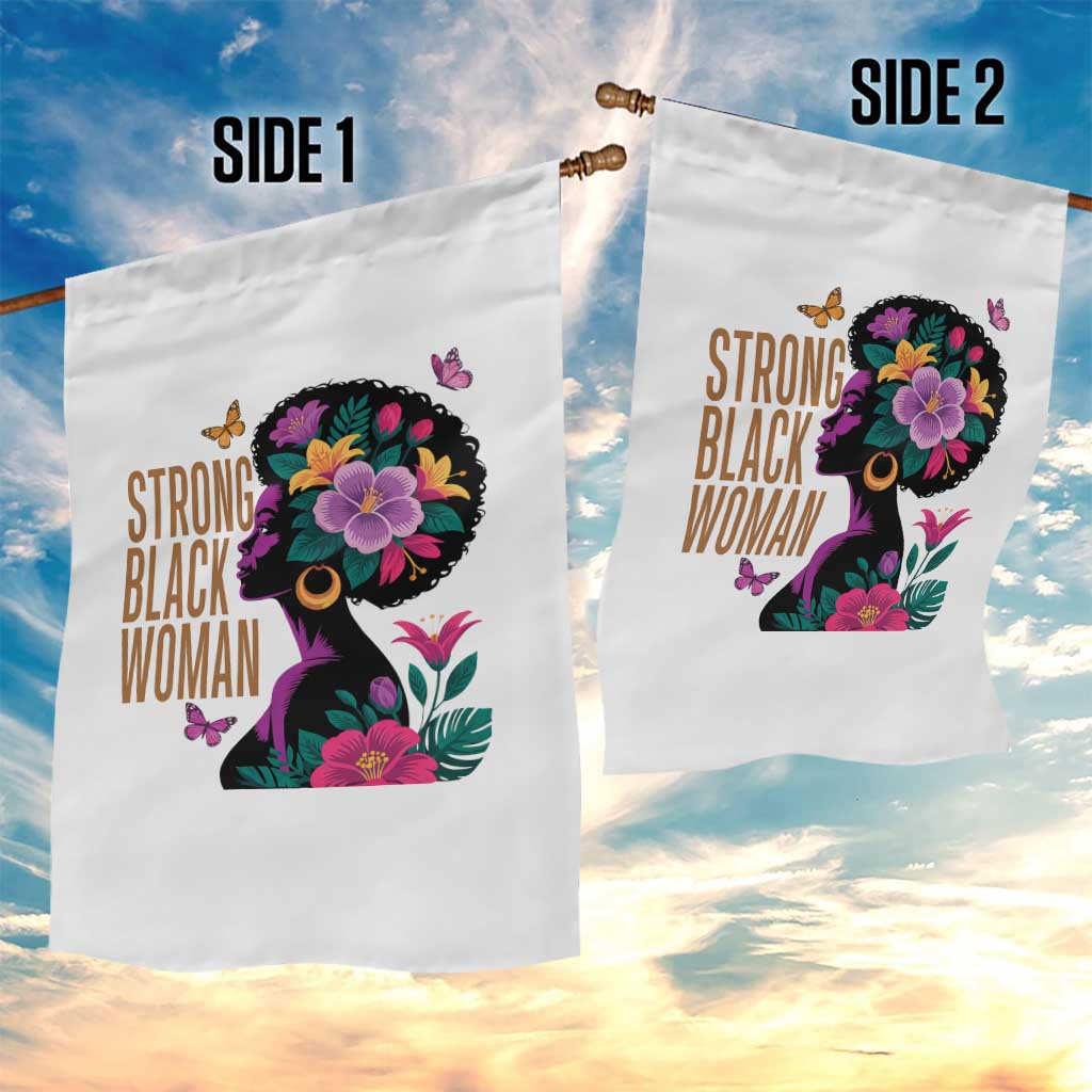 Strong Black Woman Floral Afro Garden Flag Empowering Black Queen Pride Celebrating Melanin and Strength