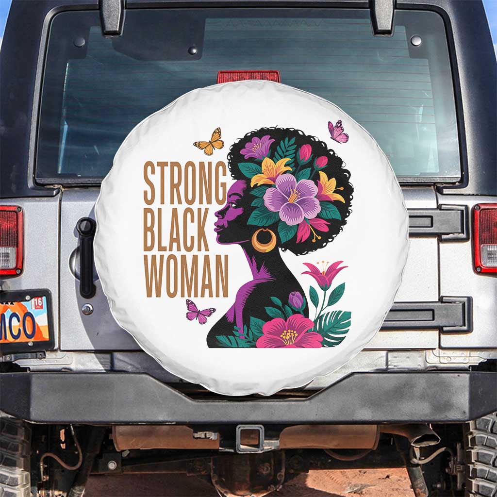 Strong Black Woman Floral Afro Spare Tire Cover Empowering Black Queen Pride Celebrating Melanin and Strength