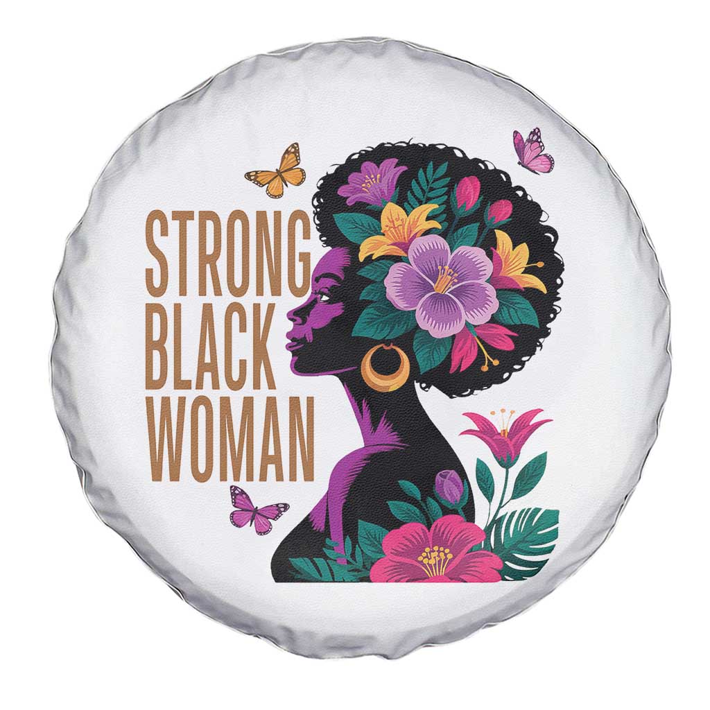 Strong Black Woman Floral Afro Spare Tire Cover Empowering Black Queen Pride Celebrating Melanin and Strength
