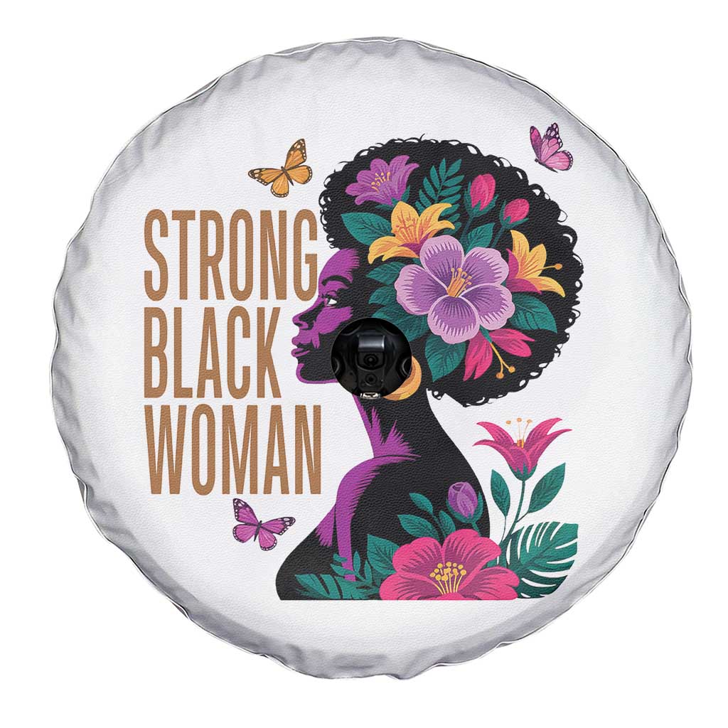 Strong Black Woman Floral Afro Spare Tire Cover Empowering Black Queen Pride Celebrating Melanin and Strength