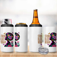 Strong Black Woman Floral Afro 4 in 1 Can Cooler Tumbler Empowering Black Queen Pride Celebrating Melanin and Strength