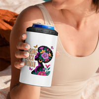 Strong Black Woman Floral Afro 4 in 1 Can Cooler Tumbler Empowering Black Queen Pride Celebrating Melanin and Strength