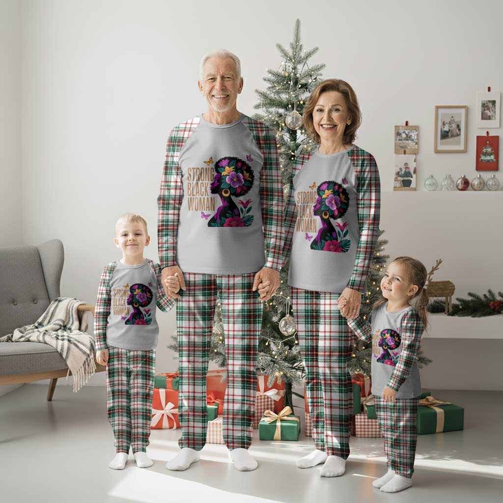 Strong Black Woman Floral Afro Plaid Pajama Set Empowering Black Queen Pride Celebrating Melanin and Strength