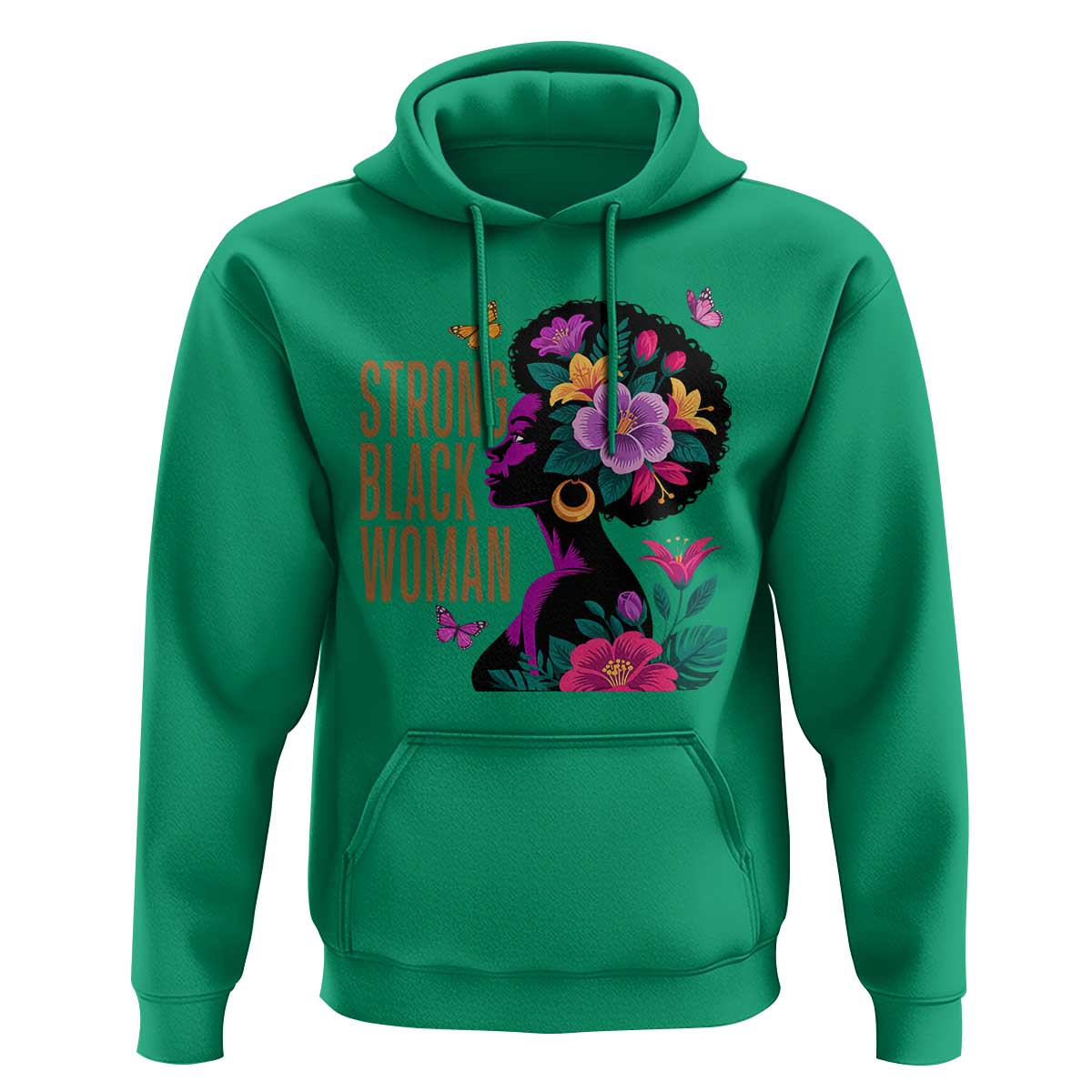 Strong Black Woman Floral Afro Hoodie Empowering Black Queen Pride Celebrating Melanin and Strength