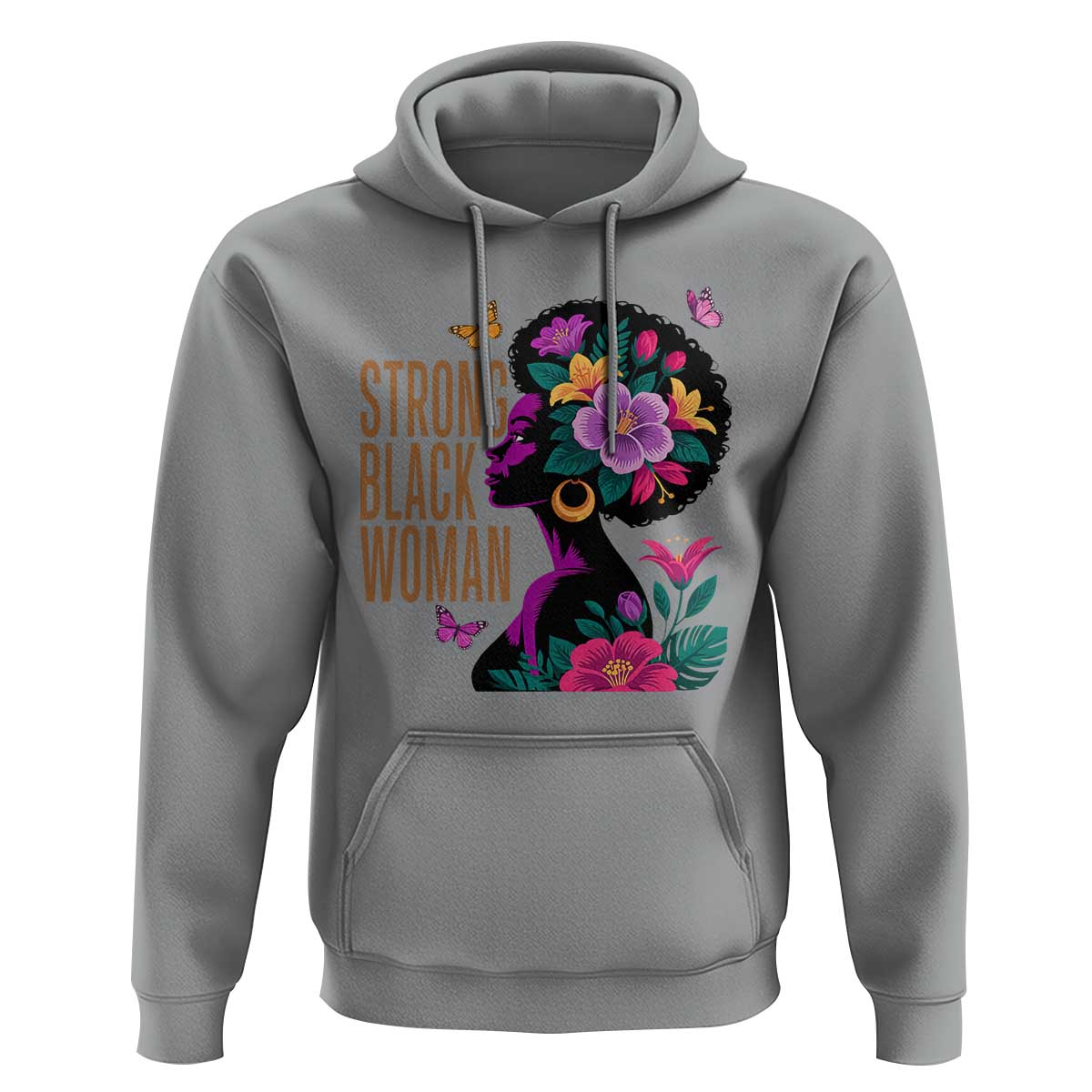 Strong Black Woman Floral Afro Hoodie Empowering Black Queen Pride Celebrating Melanin and Strength