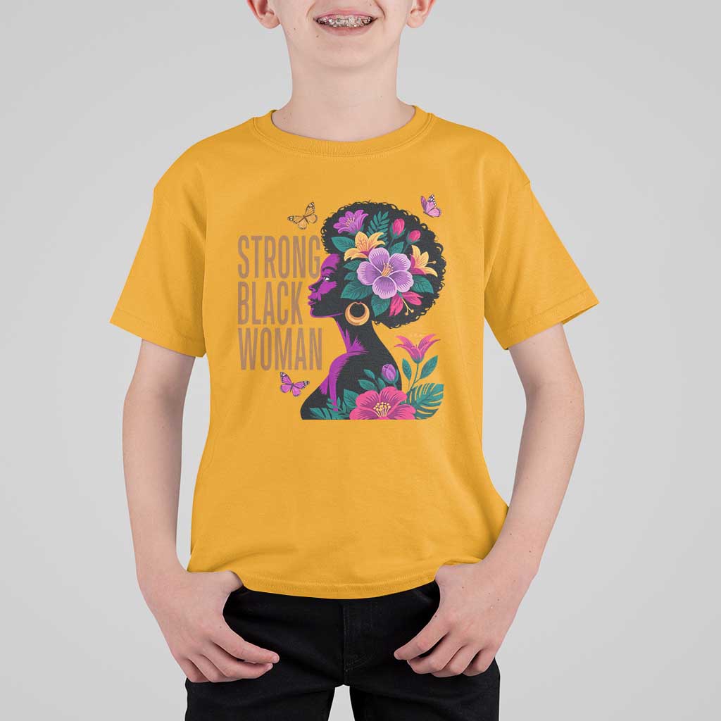 Strong Black Woman Floral Afro T Shirt For Kid Empowering Black Queen Pride Celebrating Melanin and Strength