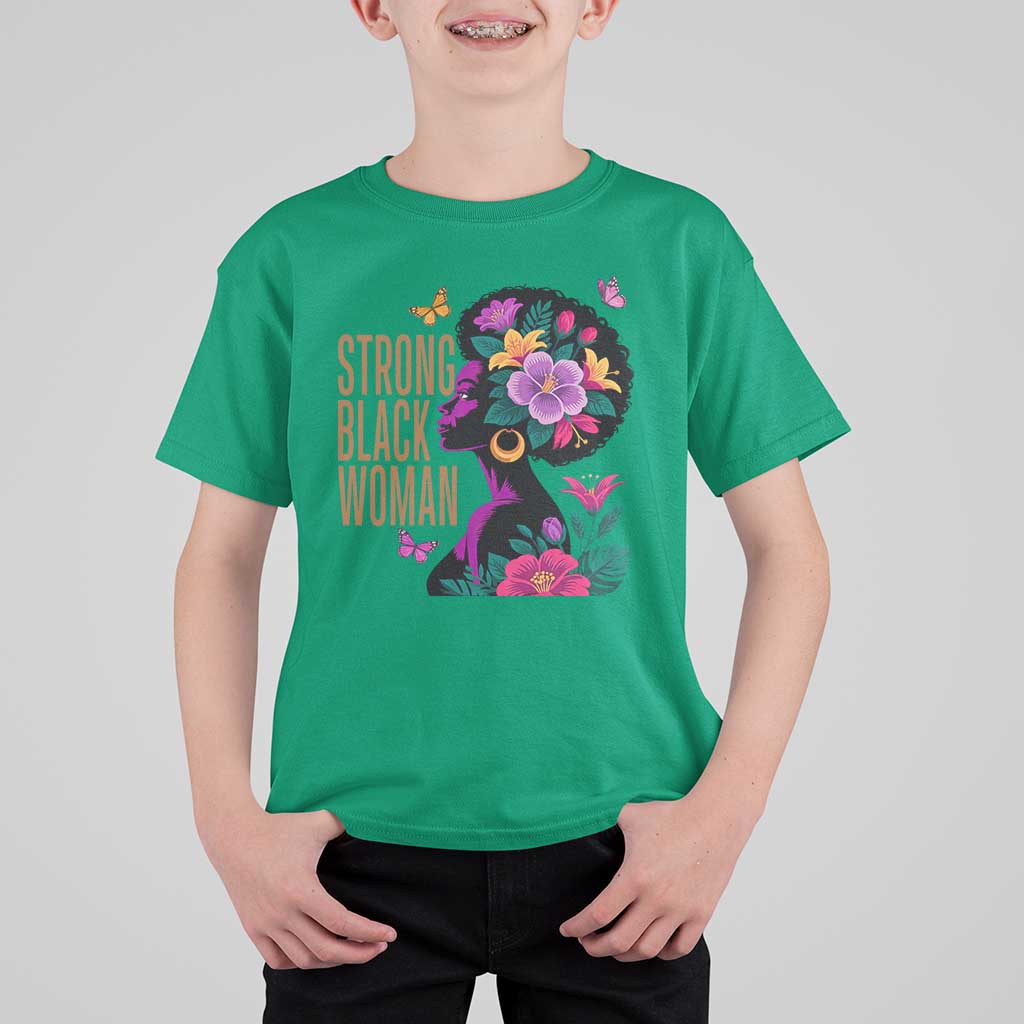 Strong Black Woman Floral Afro T Shirt For Kid Empowering Black Queen Pride Celebrating Melanin and Strength