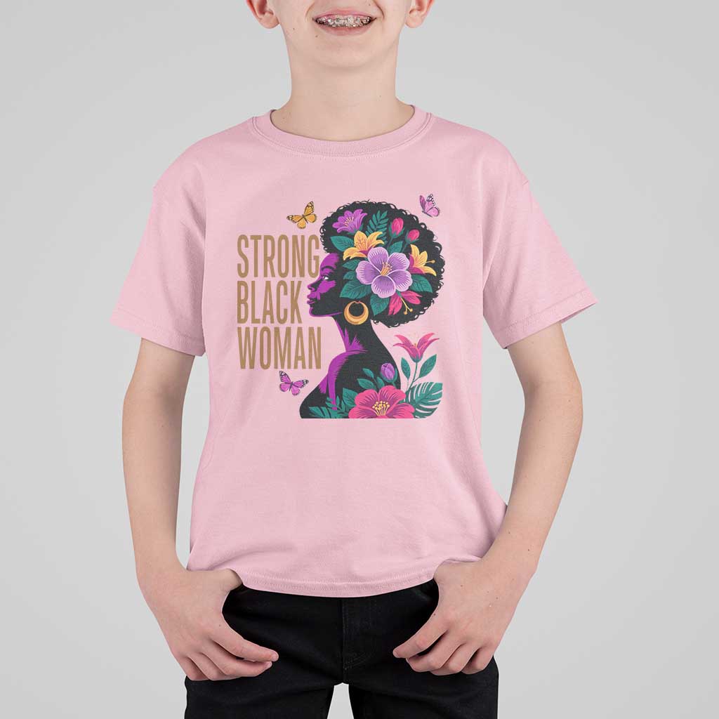 Strong Black Woman Floral Afro T Shirt For Kid Empowering Black Queen Pride Celebrating Melanin and Strength