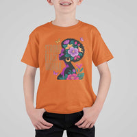 Strong Black Woman Floral Afro T Shirt For Kid Empowering Black Queen Pride Celebrating Melanin and Strength
