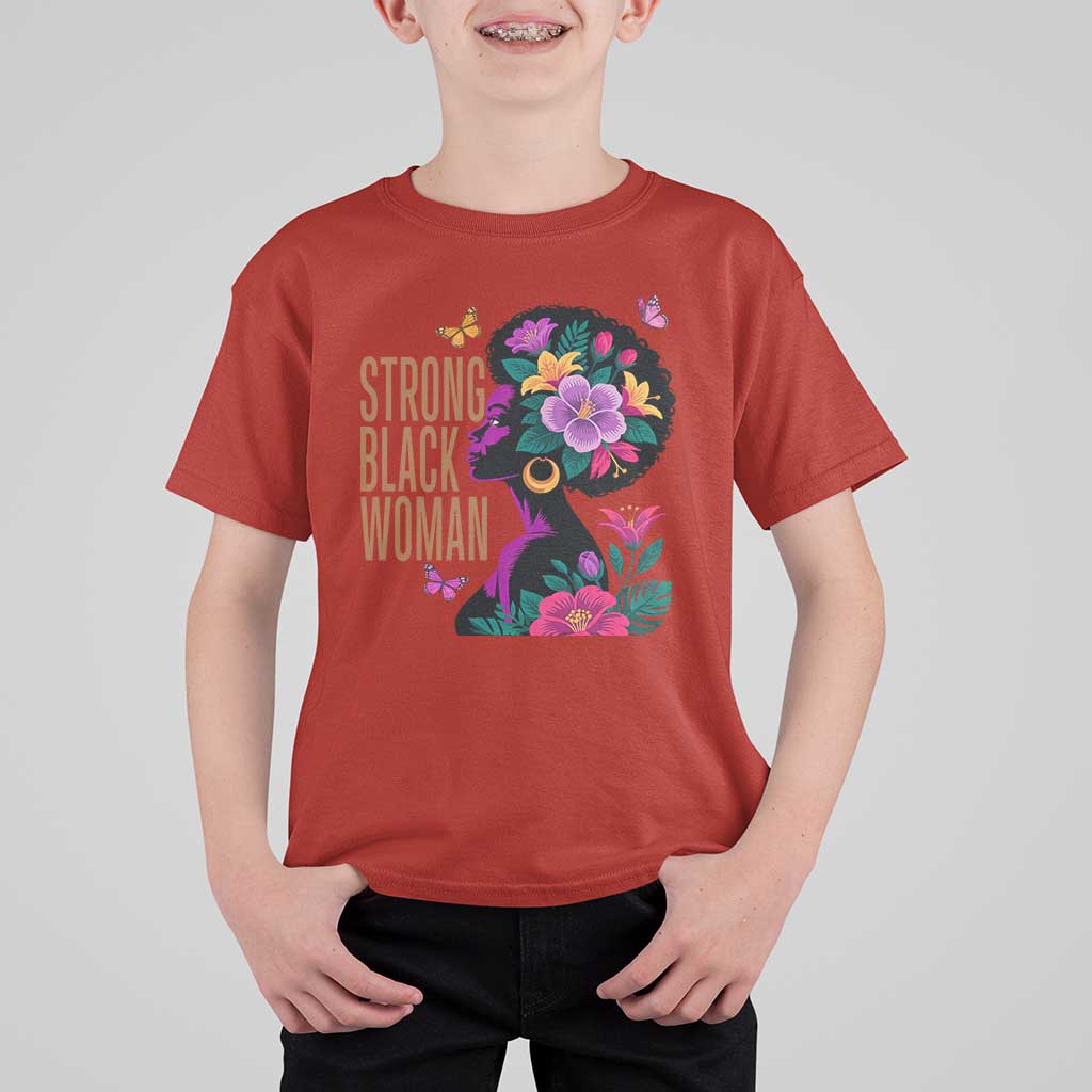 Strong Black Woman Floral Afro T Shirt For Kid Empowering Black Queen Pride Celebrating Melanin and Strength