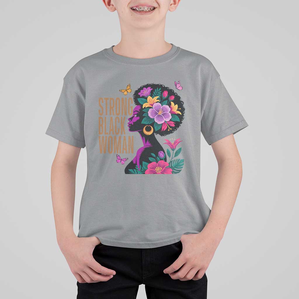 Strong Black Woman Floral Afro T Shirt For Kid Empowering Black Queen Pride Celebrating Melanin and Strength