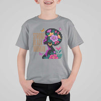 Strong Black Woman Floral Afro T Shirt For Kid Empowering Black Queen Pride Celebrating Melanin and Strength