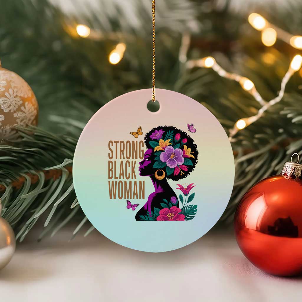 Strong Black Woman Floral Afro Ceramic Ornament Empowering Black Queen Pride Celebrating Melanin and Strength