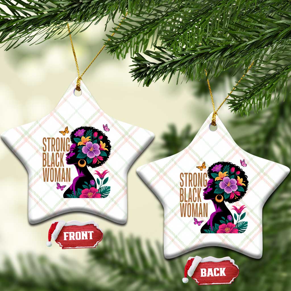 Strong Black Woman Floral Afro Ceramic Ornament Empowering Black Queen Pride Celebrating Melanin and Strength