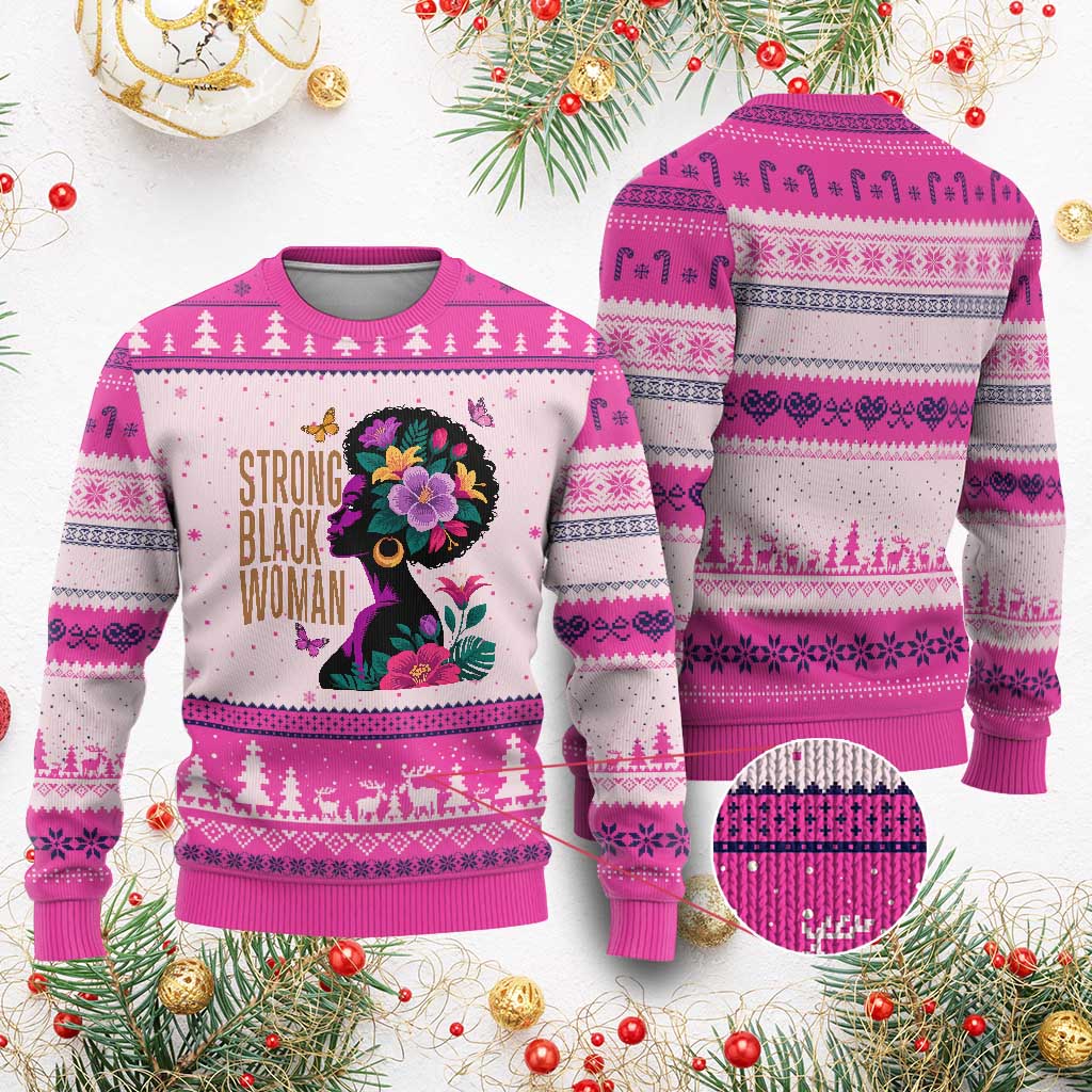 Strong Black Woman Floral Afro Ugly Christmas Sweater Empowering Black Queen Pride Celebrating Melanin and Strength
