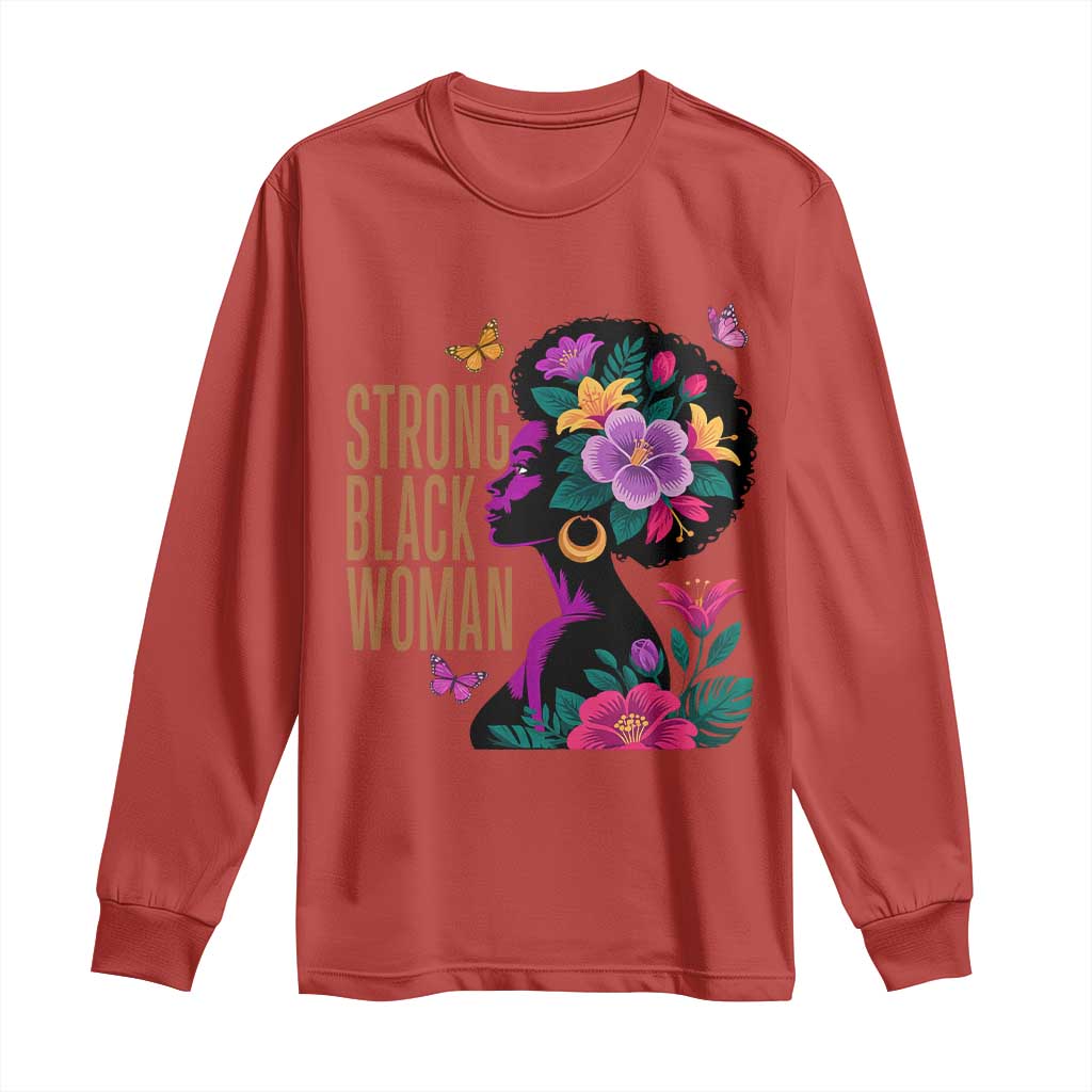 Strong Black Woman Floral Afro Long Sleeve Shirt Empowering Black Queen Pride Celebrating Melanin and Strength