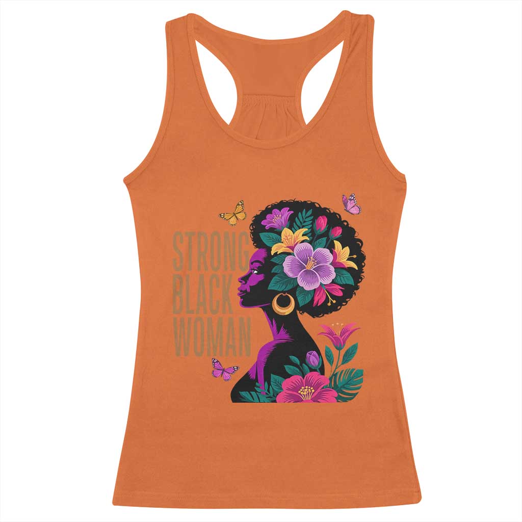 Strong Black Woman Floral Afro Racerback Tank Top Empowering Black Queen Pride Celebrating Melanin and Strength