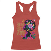 Strong Black Woman Floral Afro Racerback Tank Top Empowering Black Queen Pride Celebrating Melanin and Strength