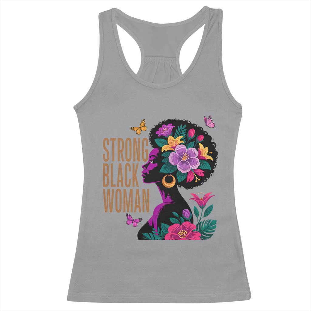 Strong Black Woman Floral Afro Racerback Tank Top Empowering Black Queen Pride Celebrating Melanin and Strength