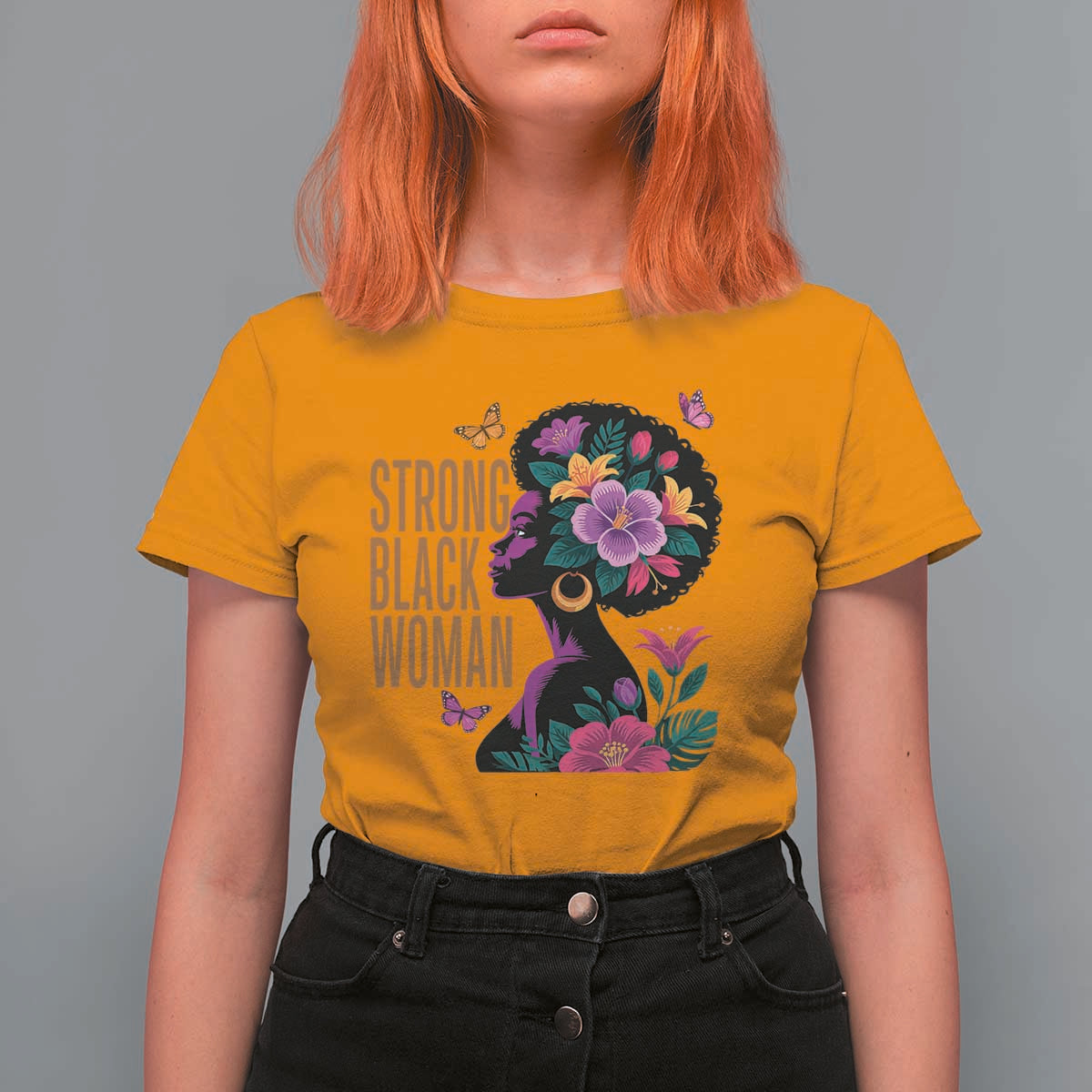 Strong Black Woman Floral Afro T Shirt For Women Empowering Black Queen Pride Celebrating Melanin and Strength