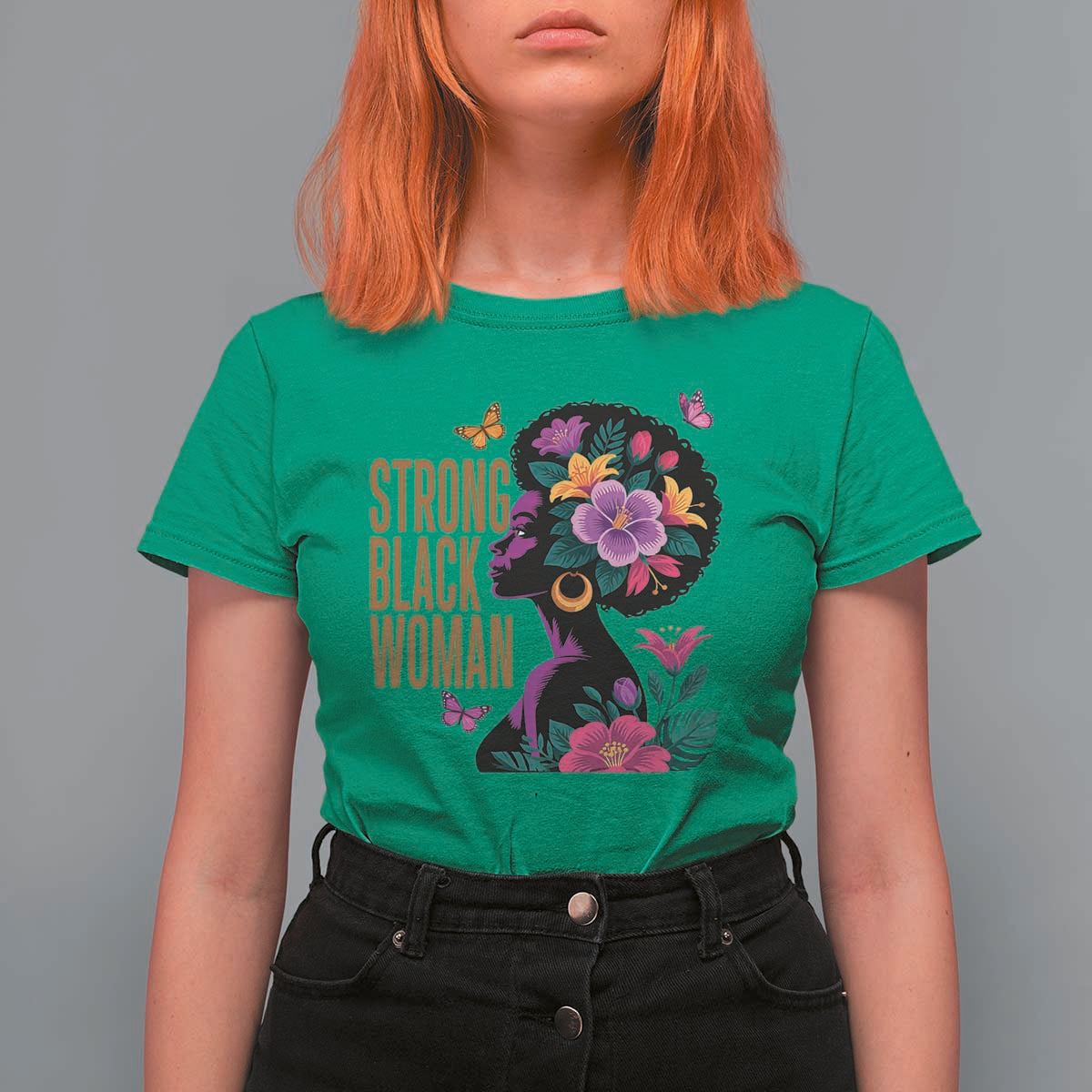 Strong Black Woman Floral Afro T Shirt For Women Empowering Black Queen Pride Celebrating Melanin and Strength