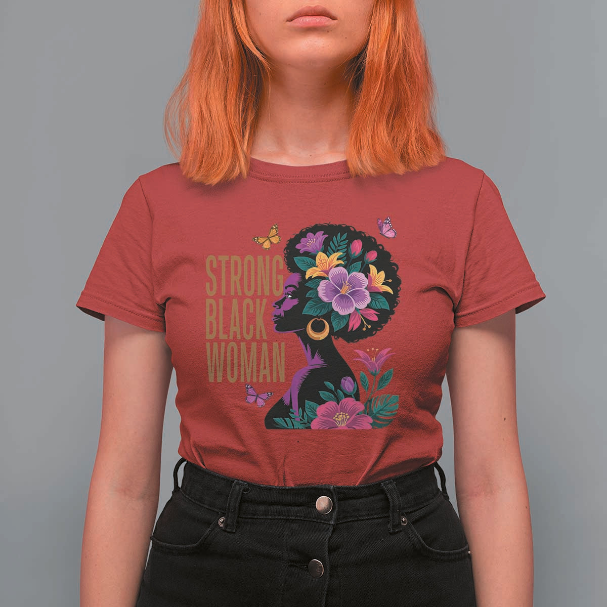 Strong Black Woman Floral Afro T Shirt For Women Empowering Black Queen Pride Celebrating Melanin and Strength