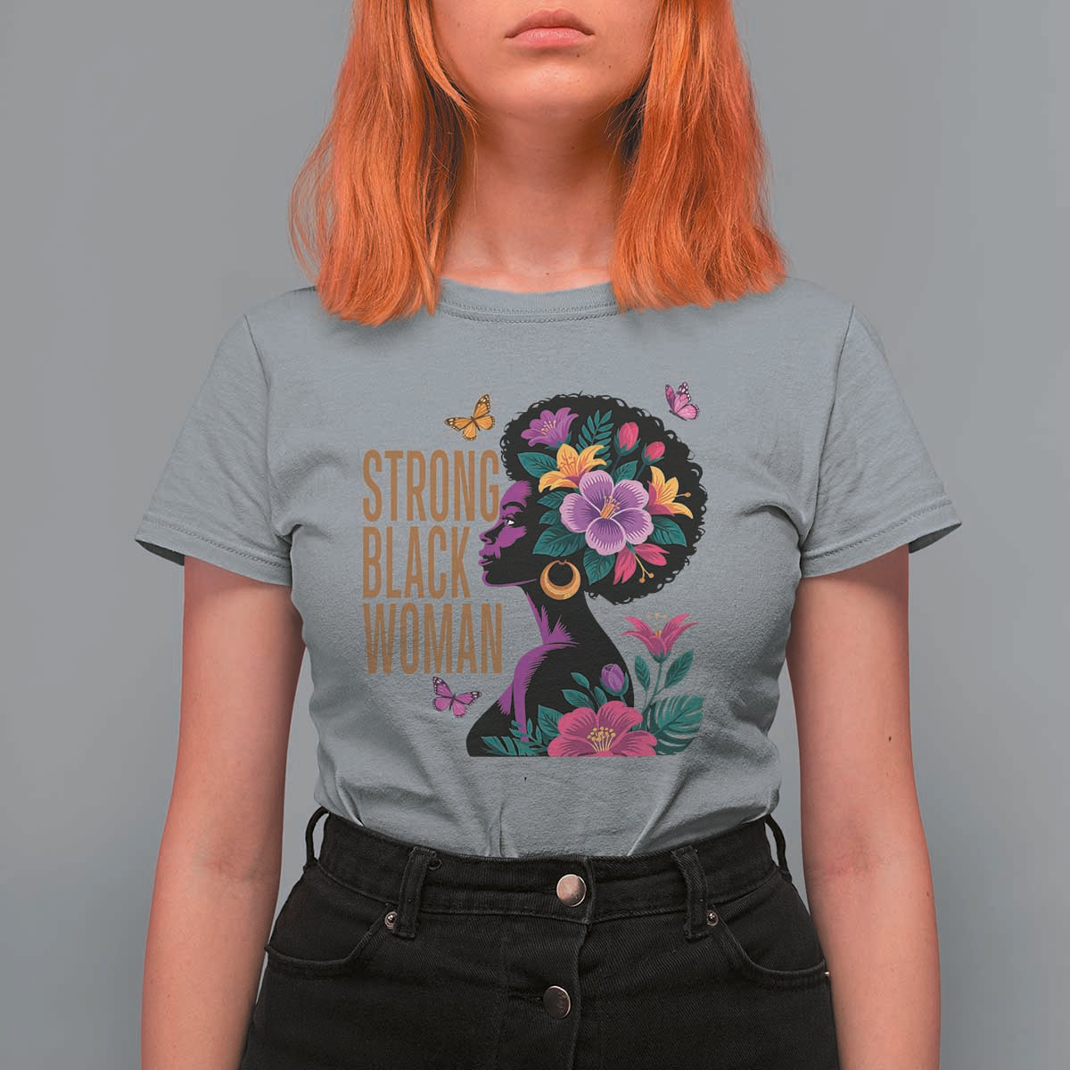 Strong Black Woman Floral Afro T Shirt For Women Empowering Black Queen Pride Celebrating Melanin and Strength