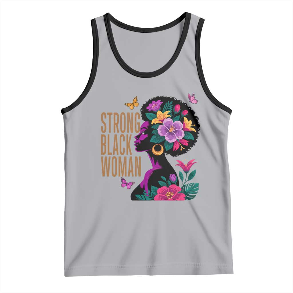 Strong Black Woman Floral Afro Tank Top Empowering Black Queen Pride Celebrating Melanin and Strength