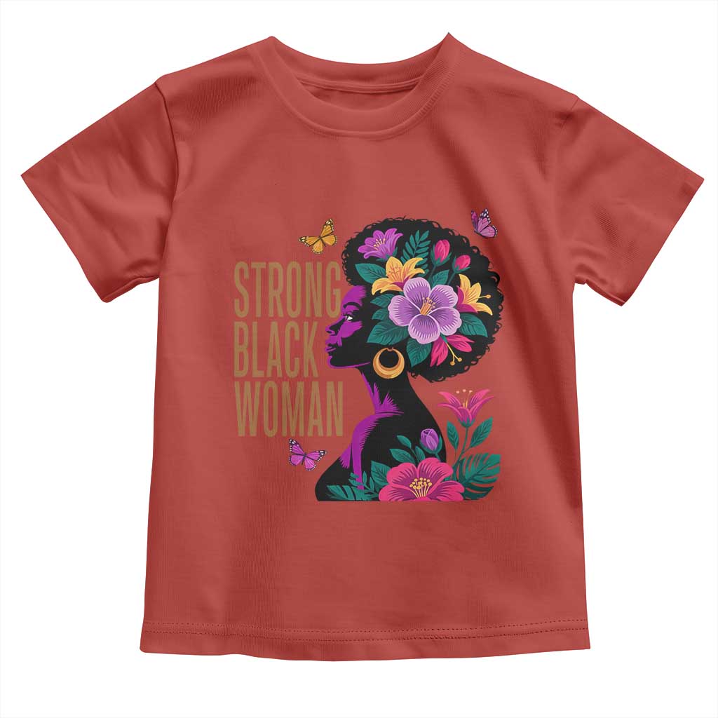 Strong Black Woman Floral Afro Toddler T Shirt Empowering Black Queen Pride Celebrating Melanin and Strength