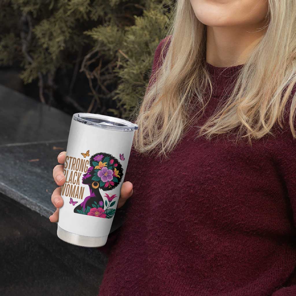 Strong Black Woman Floral Afro Tumbler Cup Empowering Black Queen Pride Celebrating Melanin and Strength