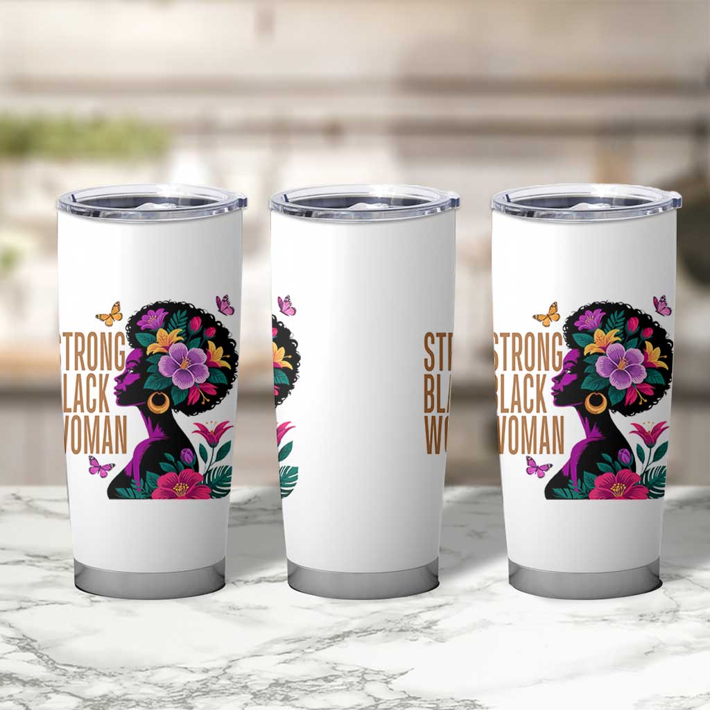 Strong Black Woman Floral Afro Tumbler Cup Empowering Black Queen Pride Celebrating Melanin and Strength