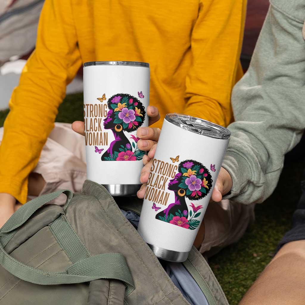 Strong Black Woman Floral Afro Tumbler Cup Empowering Black Queen Pride Celebrating Melanin and Strength