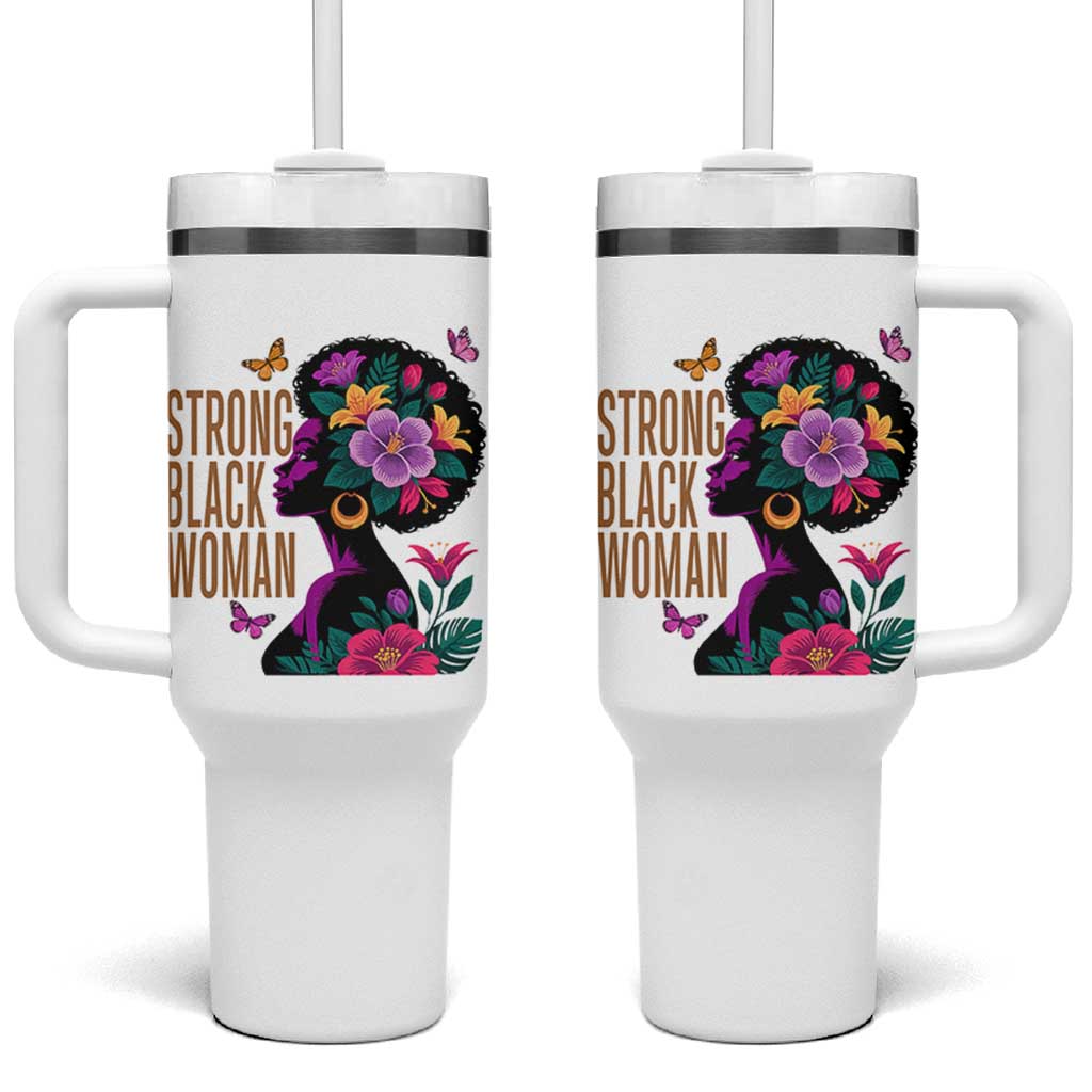 Strong Black Woman Floral Afro Tumbler With Handle Empowering Black Queen Pride Celebrating Melanin and Strength