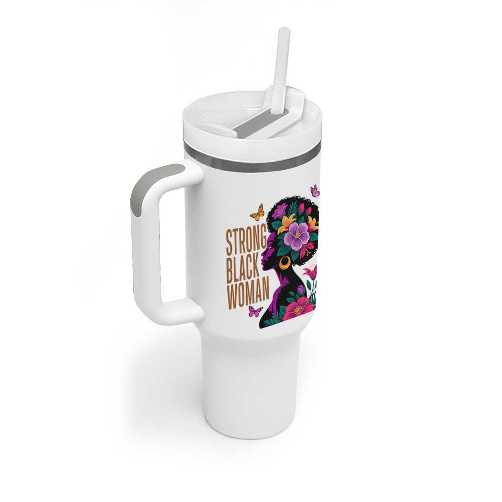 Strong Black Woman Floral Afro Tumbler With Handle Empowering Black Queen Pride Celebrating Melanin and Strength
