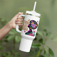 Strong Black Woman Floral Afro Tumbler With Handle Empowering Black Queen Pride Celebrating Melanin and Strength