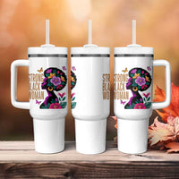 Strong Black Woman Floral Afro Tumbler With Handle Empowering Black Queen Pride Celebrating Melanin and Strength