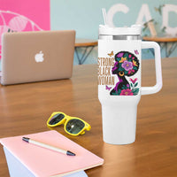 Strong Black Woman Floral Afro Tumbler With Handle Empowering Black Queen Pride Celebrating Melanin and Strength