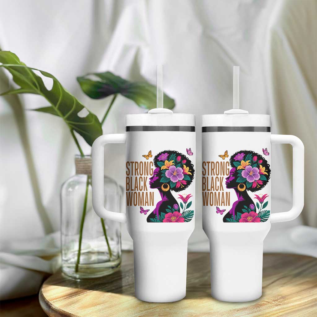 Strong Black Woman Floral Afro Tumbler With Handle Empowering Black Queen Pride Celebrating Melanin and Strength