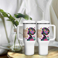 Strong Black Woman Floral Afro Tumbler With Handle Empowering Black Queen Pride Celebrating Melanin and Strength